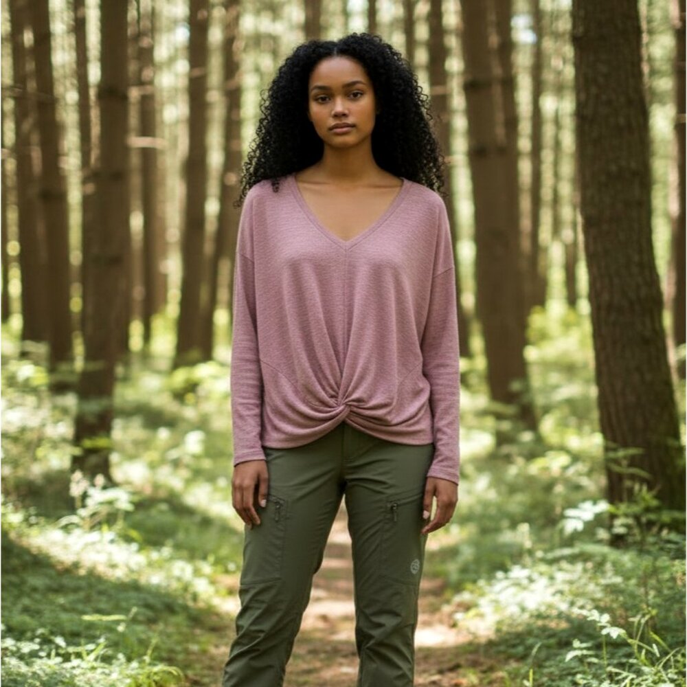 Kuhl Twistee Mauve Top Womens Size S Long Sleeve V Neck Pink Twist Front Ribbed